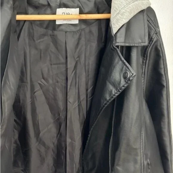 Rue 21+ Jacket 3X Retro Moto Zip Faux Leather Hood Mixed Media Streetwear Grunge - Picture 10 of 11